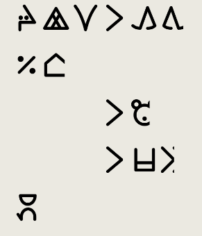 A screenshot of misrendered sitelen pona characters on Firefox shows a house hieroglyph with its wall missing, the hieroglyph for animal noises is truncated, and the sign for object marker 'e' composed of two sideways pointing arrows has cut off to now ressemble predicate marker 'li', which is composed of only one such arrow.